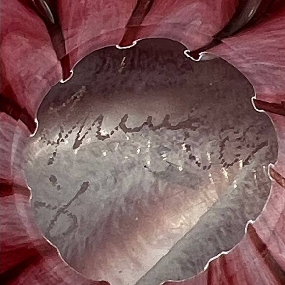 Signed Heart-Shaped Murano-Style Art Glass Paperweight Red and Pink Flower 6” - Picture 5 of 7
